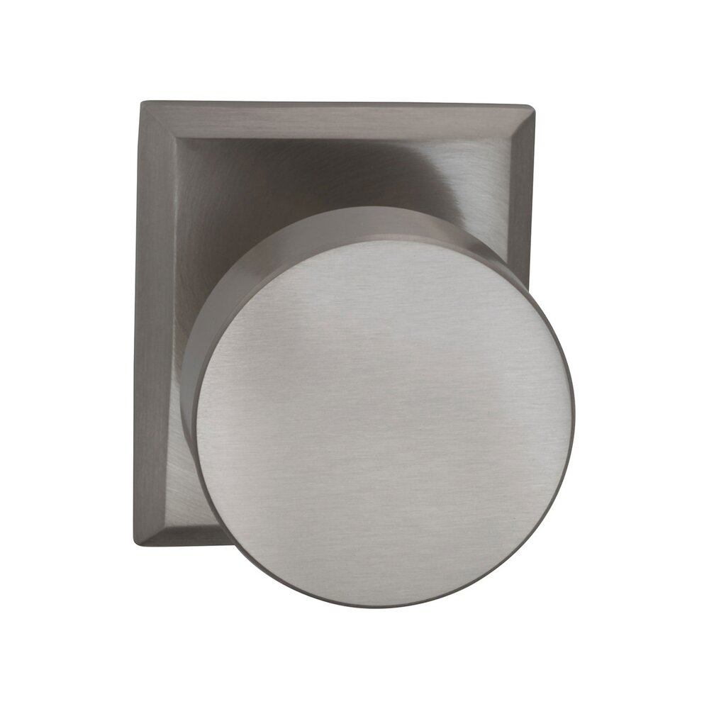 Privacy Puck Knob with Rectangular Rose in Satin Nickel Lacquered Plated, Lacquered