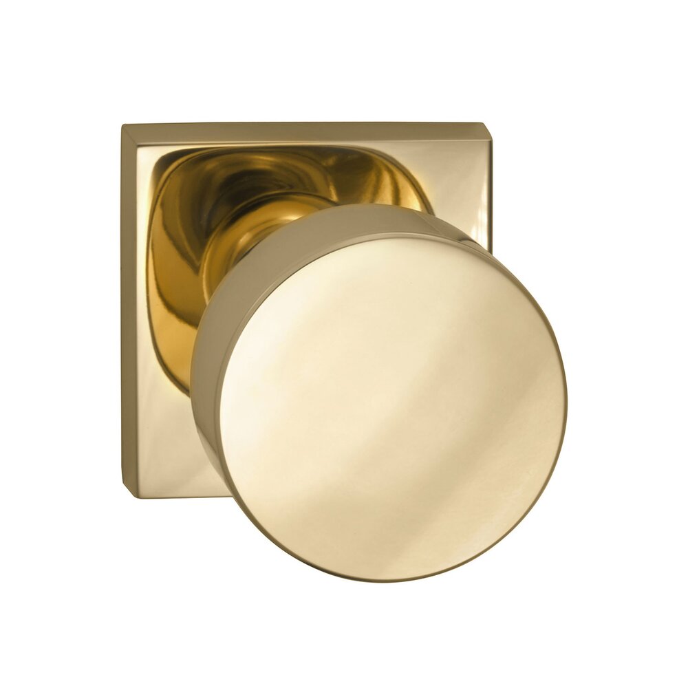 Double Dummy Puck Knob with Square Rose in Polished Brass Lacquered