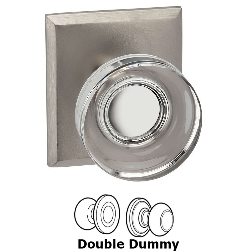 Double Dummy Puck Glass Knob With Rectangular Rose in Satin Nickel Lacquered