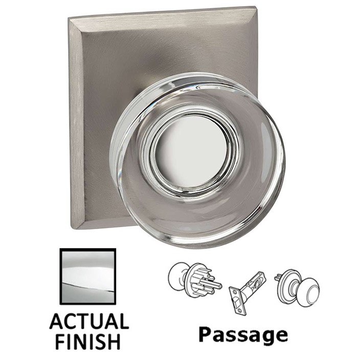 Passage Puck Glass Knob With Rectangular Rose in Polished Chrome