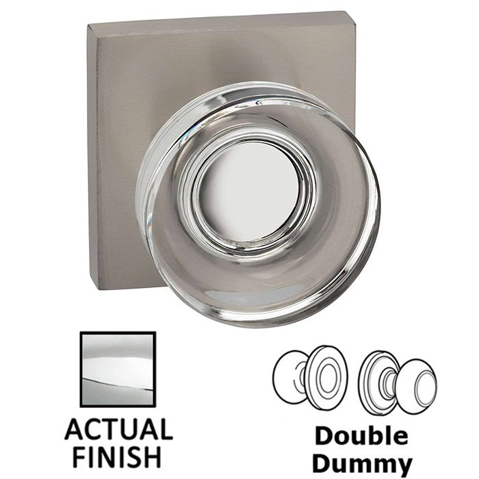 Double Dummy Puck Glass Knob With Square Rose in Polished Chrome