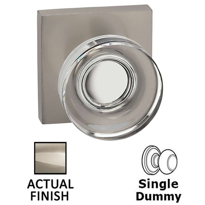 Single Dummy Puck Glass Knob With Square Rose in Polished Polished Nickel Lacquered