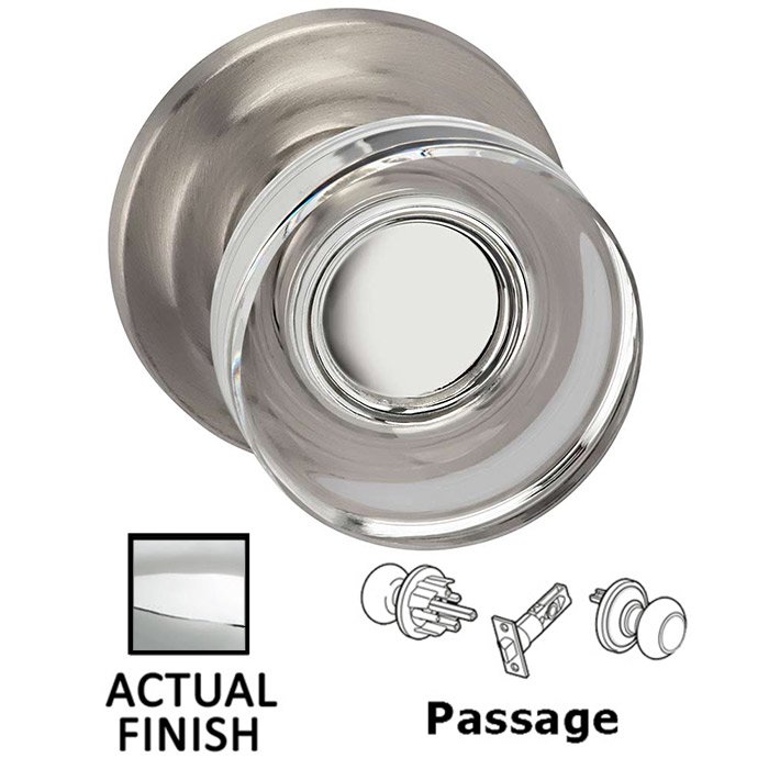 Passage Puck Glass Knob With Traditional Rose in Polished Chrome