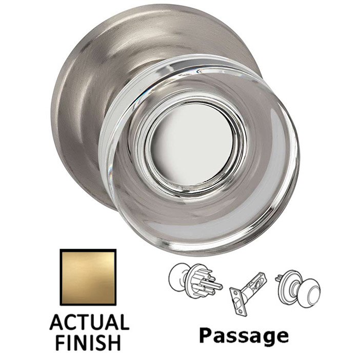 Passage Puck Glass Knob With Traditional Rose in Satin Brass Lacquered