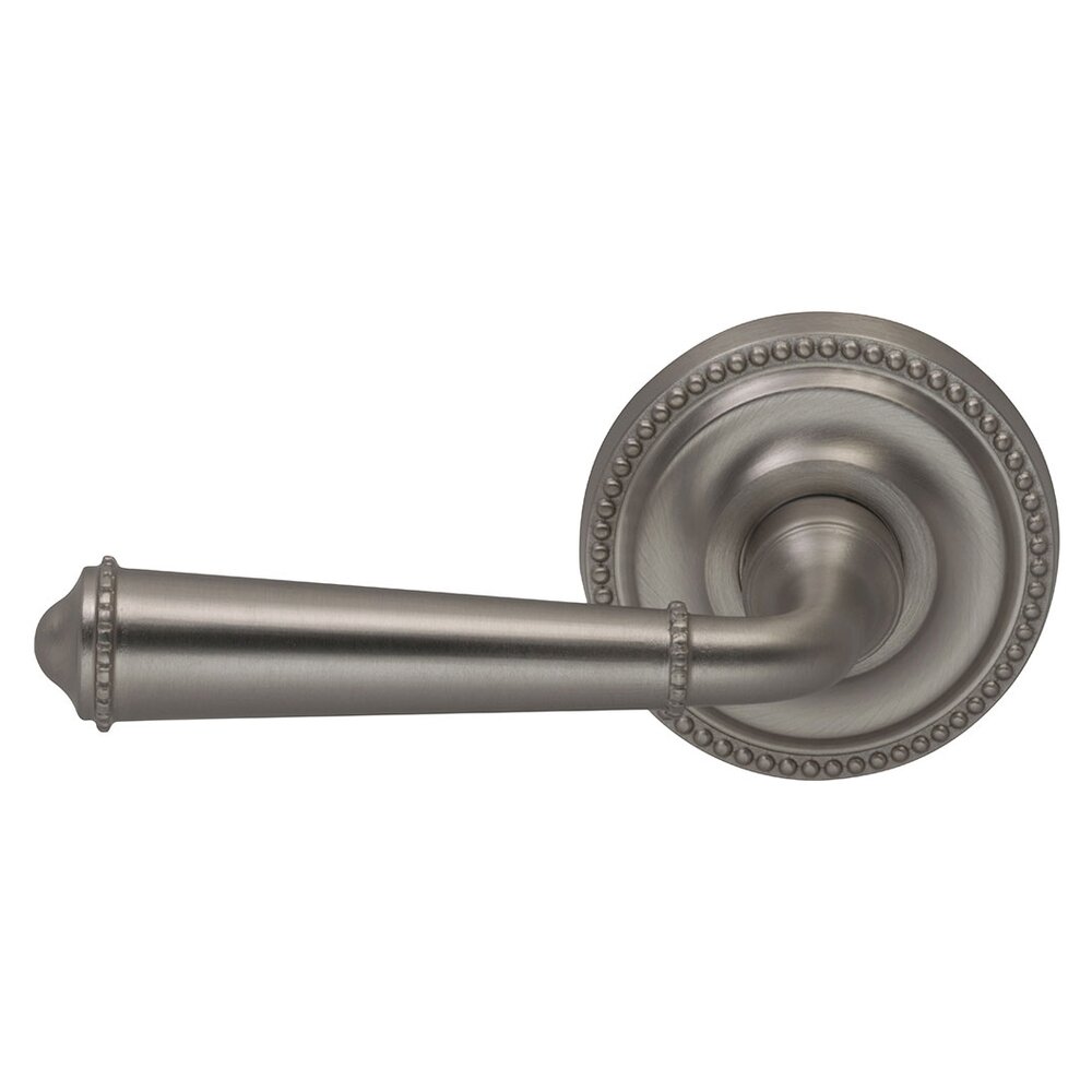 Privacy Traditions Left Handed Beaded Lever with Beaded Rosette in Satin Nickel Lacquered