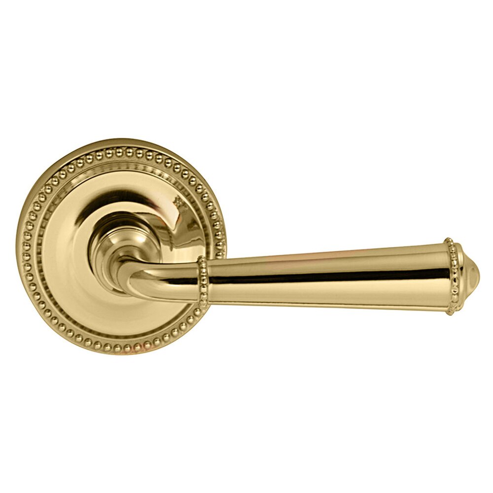 Privacy Traditions Right Handed Beaded Lever with Beaded Rosette in Polished Brass Unlacquered