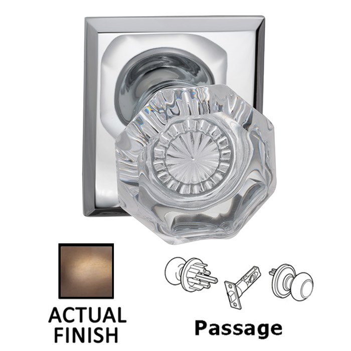 Passage Classic Glass Knob With Rectangular Rose in Antique Brass Lacquered