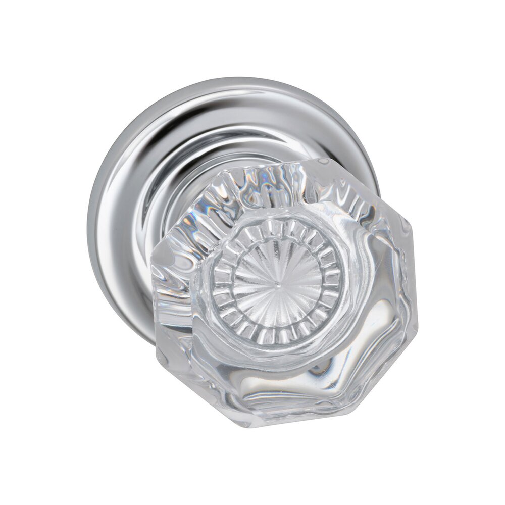 Double Dummy Glass Knob with Traditional Rose in Polished Chrome