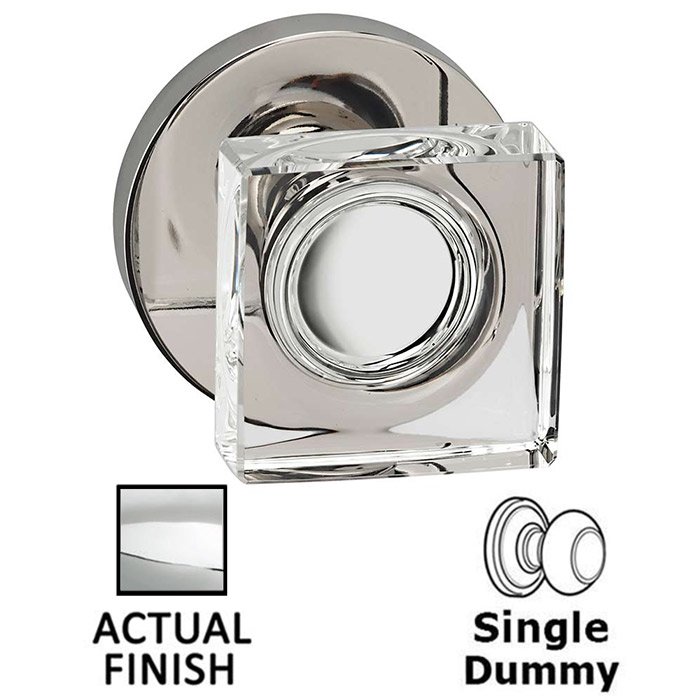 Single Dummy Square Glass Knob With Modern Rose in Polished Chrome