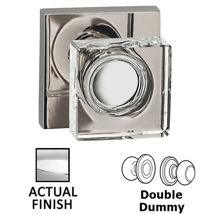 Double Dummy Square Glass Knob With Square Rose in Polished Chrome
