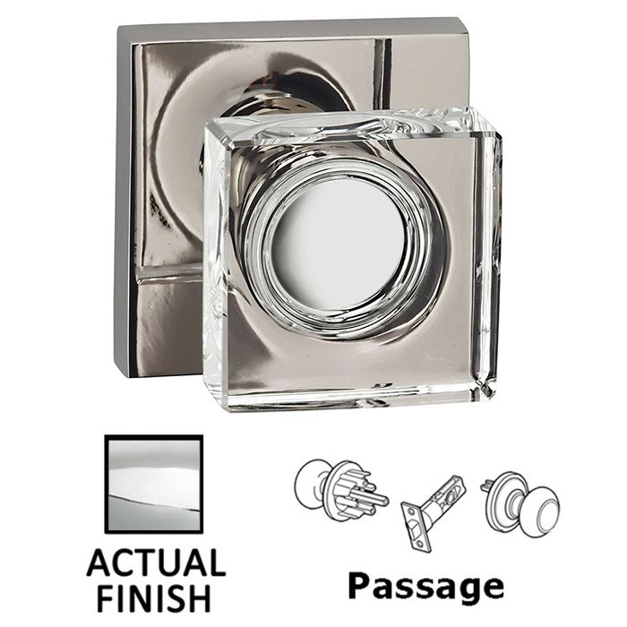 Passage Square Glass Knob With Square Rose in Polished Chrome