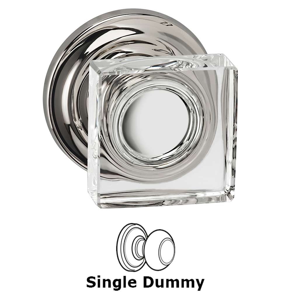 Single Dummy Square Glass Knob With Traditional Rose in Polished Polished Nickel Lacquered
