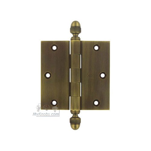 3 1/2" x 3 1/2" Plain Bearing, Solid Brass Hinge with Acorn Finials in Antique Bronze Unlacquered