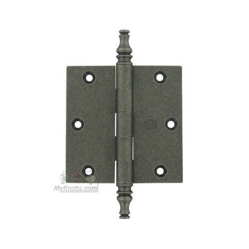 3 1/2" x 3 1/2" Plain Bearing, Solid Brass Hinge with Steeple Finials in Vintage Iron