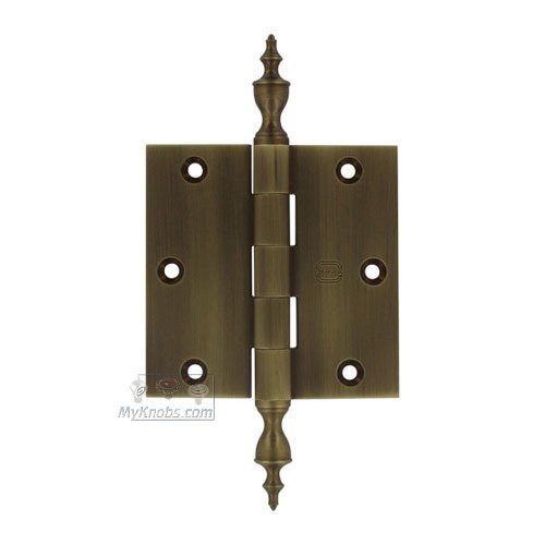 3 1/2" x 3 1/2" Plain Bearing, Solid Brass Hinge with Urn Finials in Shaded Bronze Lacquered, Lacquered