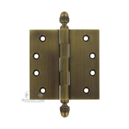 4" x 4" Plain Bearing, Solid Brass Hinge with Acorn Finials in Antique Bronze Unlacquered