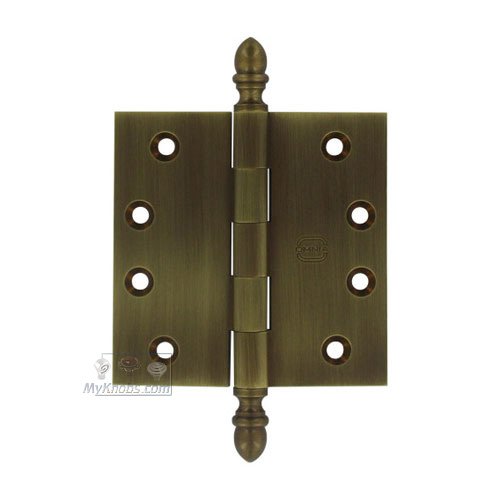 4" x 4" Plain Bearing, Solid Brass Hinge with Crown Finials in Shaded Bronze Lacquered, Lacquered