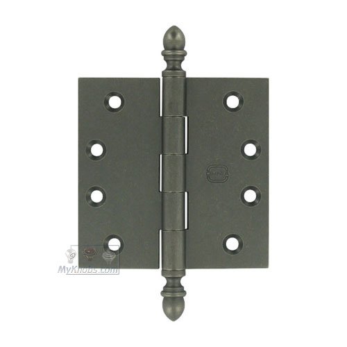 4" x 4" Plain Bearing, Solid Brass Hinge with Crown Finials in Vintage Iron