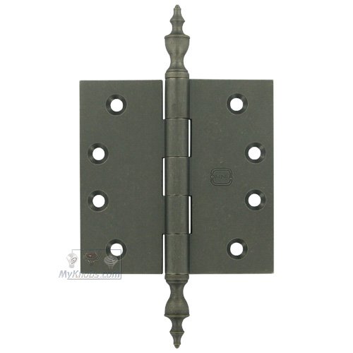 4" x 4" Plain Bearing, Solid Brass Hinge with Urn Finials in Vintage Iron