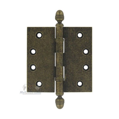 4" x 4" Ball Bearing, Solid Brass Hinge with Acorn Finials in Vintage Brass