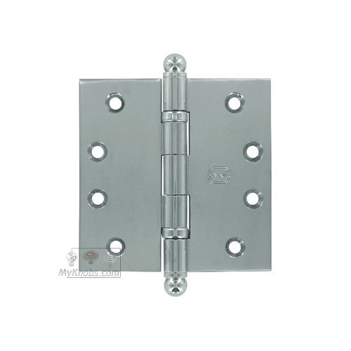 4" x 4" Ball Bearing, Solid Brass Hinge with Ball Finials in Polished Chrome