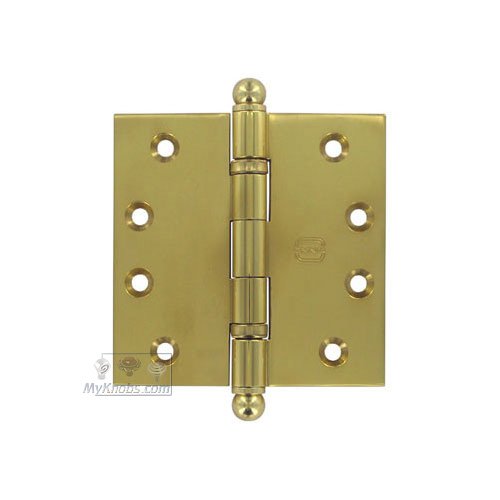 4" x 4" Ball Bearing, Solid Brass Hinge with Ball Finials in Polished Brass Lacquered