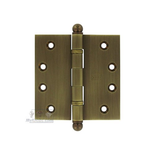 4" x 4" Ball Bearing, Solid Brass Hinge with Ball Finials in Antique Bronze Unlacquered