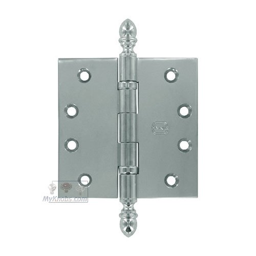 4" x 4" Ball Bearing, Solid Brass Hinge with Crown Finials in Polished Chrome