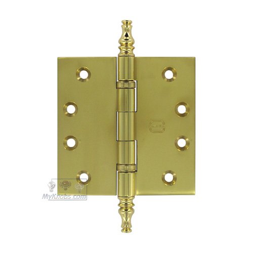 4" x 4" Ball Bearing, Solid Brass Hinge with Steeple Finials in Max Brass&reg;