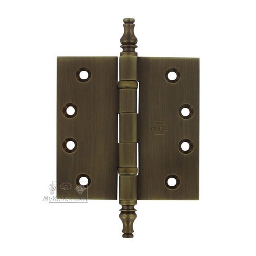 4" x 4" Ball Bearing, Solid Brass Hinge with Steeple Finials in Shaded Bronze Lacquered, Lacquered