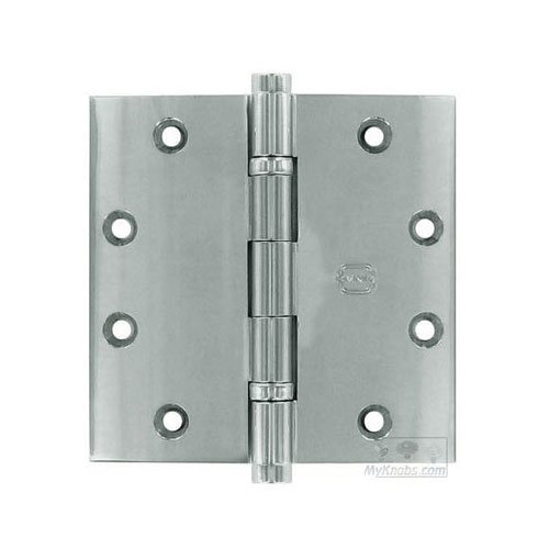 4 1/2" x 4 1/2" Ball Bearing, Button Tip Solid Brass Hinge in Polished Chrome