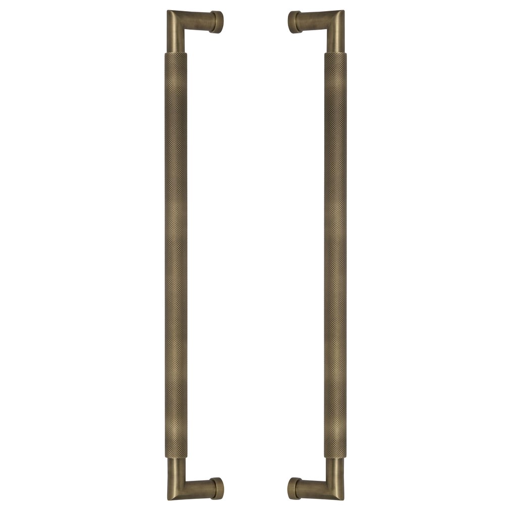 18" Centers Knurled Back to Back Door Pull in Antique Brass Lacquered