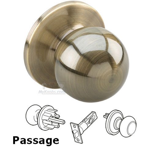 Passage Ball Door Knob with 4-Way Latch in Antique Brass