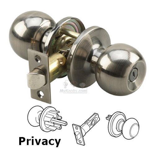 Privacy Ball Door Knob with 4-Way Latch in Antique Nickel