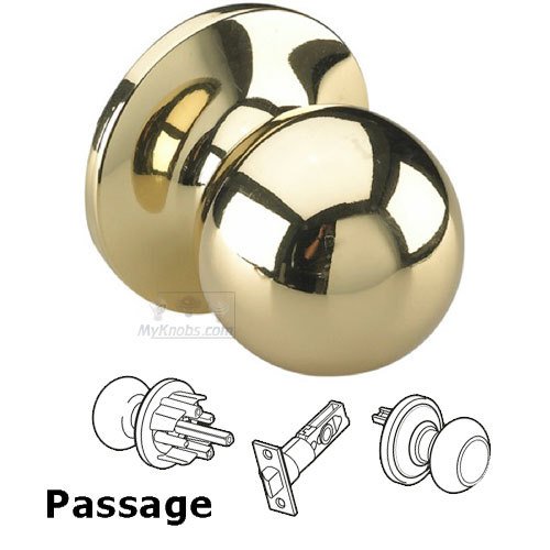 Passage Ball Door Knob with 4-Way Latch in Bright Brass