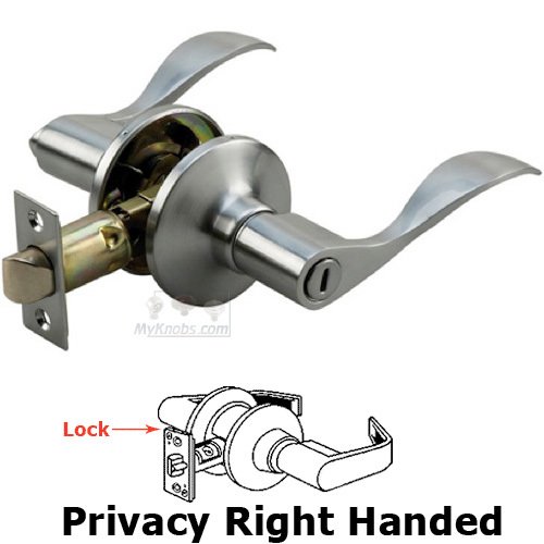 Right Handed Privacy Wave Door Lever with 4-Way Latch in Satin Chrome