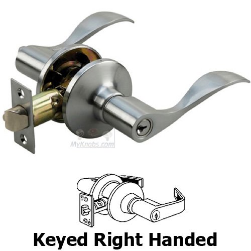 Right Handed Keyed Wave Door Lever with 4-Way Latch in Satin Chrome