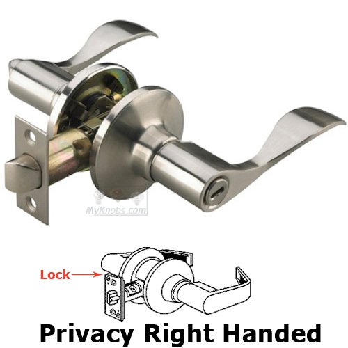 Right Handed Privacy Wave Door Lever with 4-Way Latch in Satin Nickel