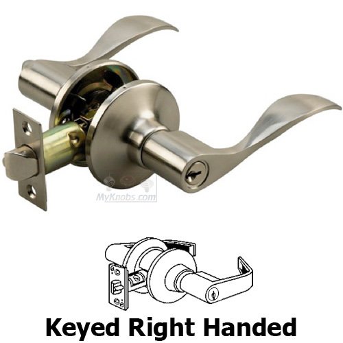 Right Handed Keyed Wave Door Lever with 4-Way Latch in Satin Nickel