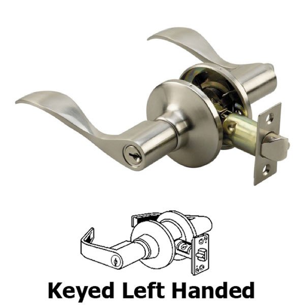 Left Handed Keyed Wave Door Lever with 4-Way Latch in Satin Nickel