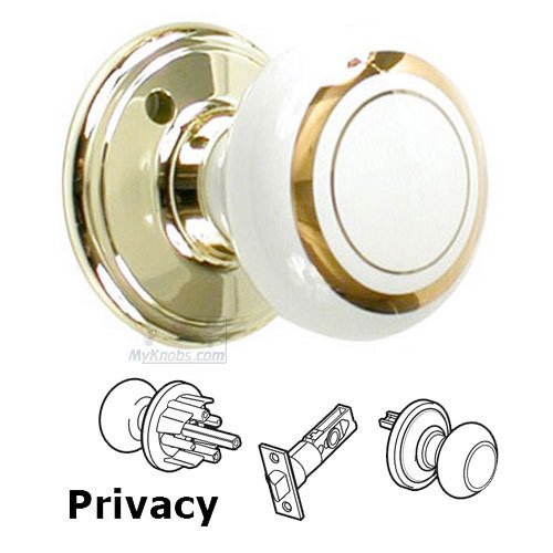 Porcelain Privacy Door Knob in Brass and White with Gold Line