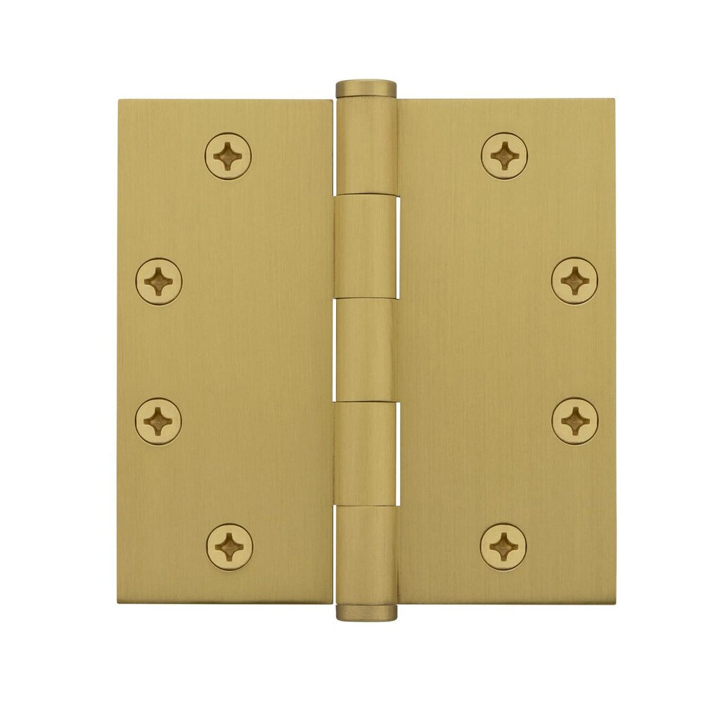 4.5" Button Tip Heavy Duty Hinge with Square Corners in Satin Brass (Sold Individually)