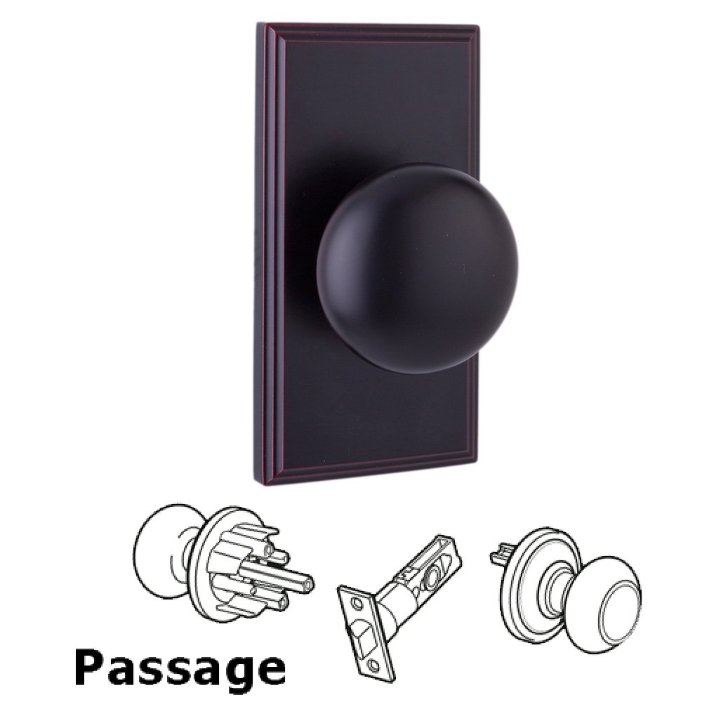 Passage Knob - Woodward Plate with Impresa Door Knob in Oil Rubbed Bronze