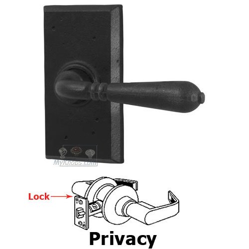 Universally Handed Privacy Lever - Square Plate with Waterford Door Lever in Black