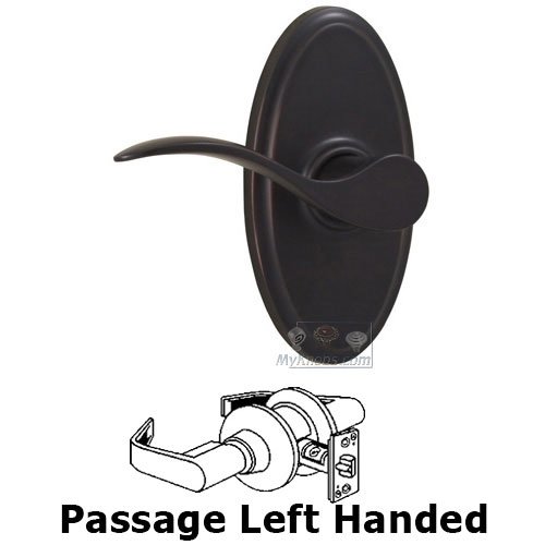 Left Handed Passage Lever - Oval Plate with Bordeau Door Lever in Oil Rubbed Bronze
