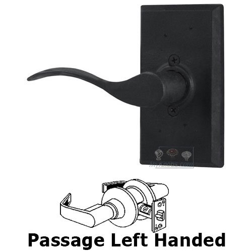 Left Handed Passage Lever - Square Plate with Carlow Door Lever in Black