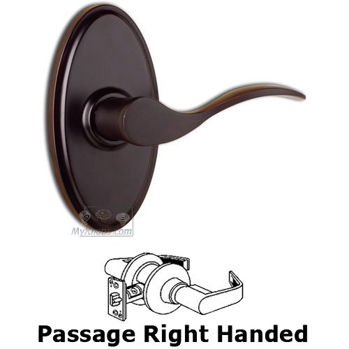 Right Handed Passage Lever - Oval Plate with Bordeau Door Lever in Oil Rubbed Bronze