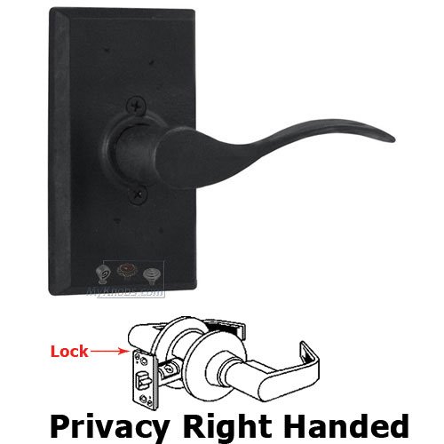 Right Handed Privacy Lever - Square Plate with Carlow Door Lever in Black