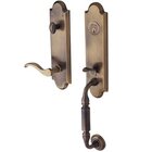 Escutcheon Right Handed Single Cylinder Handleset with Wave Lever in Satin Brass & Black