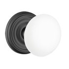 Privacy Ice White Porcelain Knob With Regular Rosette  in Flat Black